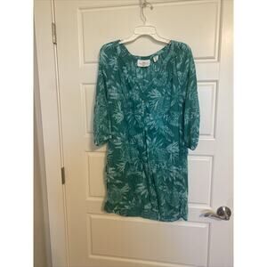 L.O.G.G. H&M Ladies 3/4 Sleeve Tunic Dress Teal Green White Print Size 8